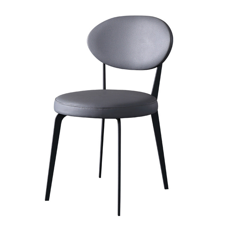 Restaurante contemporáneo Silla lateral de cuero Silla de comedor con respaldo abierto y patas negras