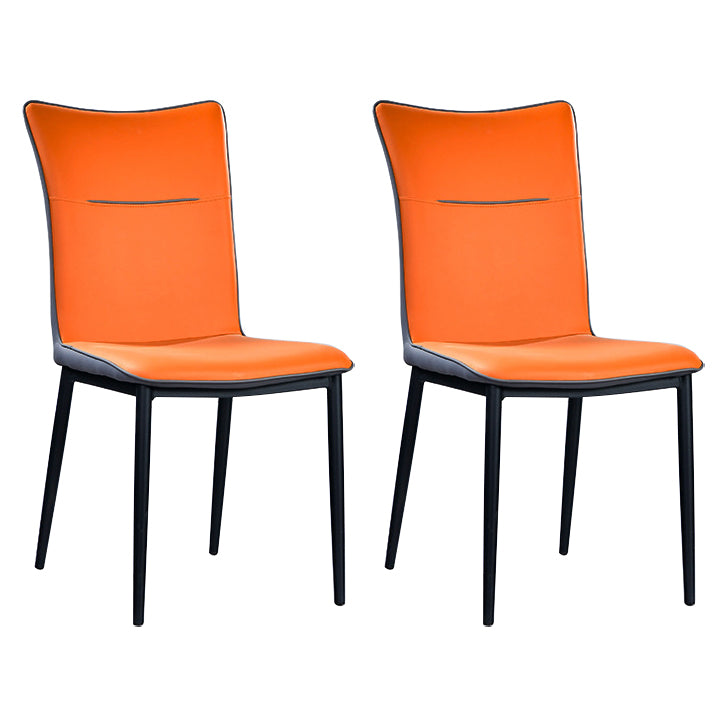Leather Upholstered Dining Chairs Solid Back Side Chairs with Metal Legs