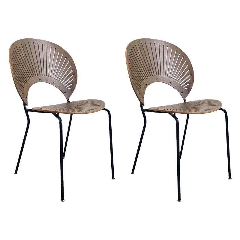 Contemporary Home Side Chair Open Back Metal Legs Wood Dining Room Chair