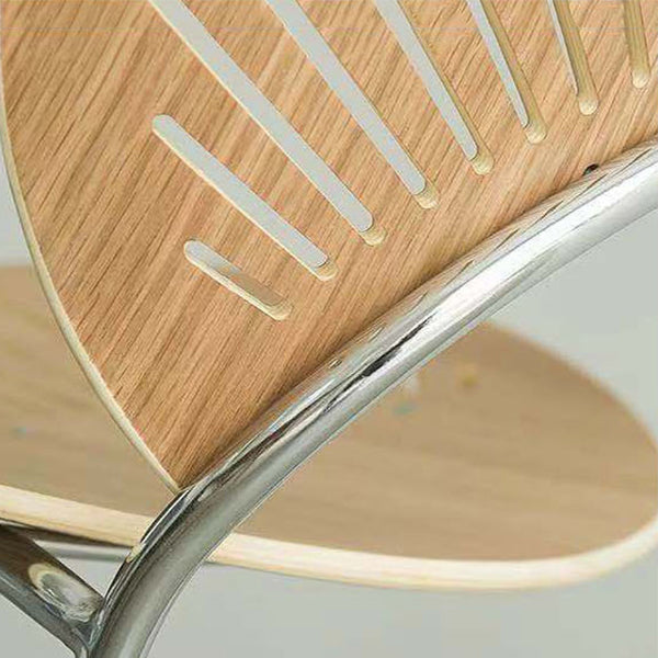 Silla lateral casera contemporánea con respaldo abierto, patas de metal, silla de comedor de madera