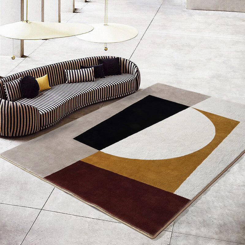 Brown Modern Rug Polyester Contrast Color Rug Non-Slip Backing Rug for Home Decor