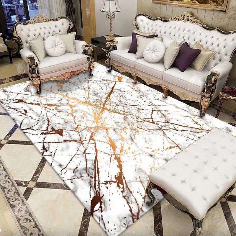 White Geometric Print Rug Polyester Simple Rug Washable Rug for Drawing Room
