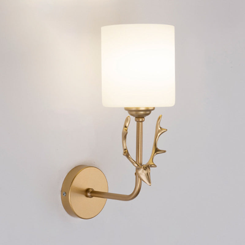 Simple Style Glass Cylindrical Sconce Light Fixtures One Head Wall Lamp for Bedroom