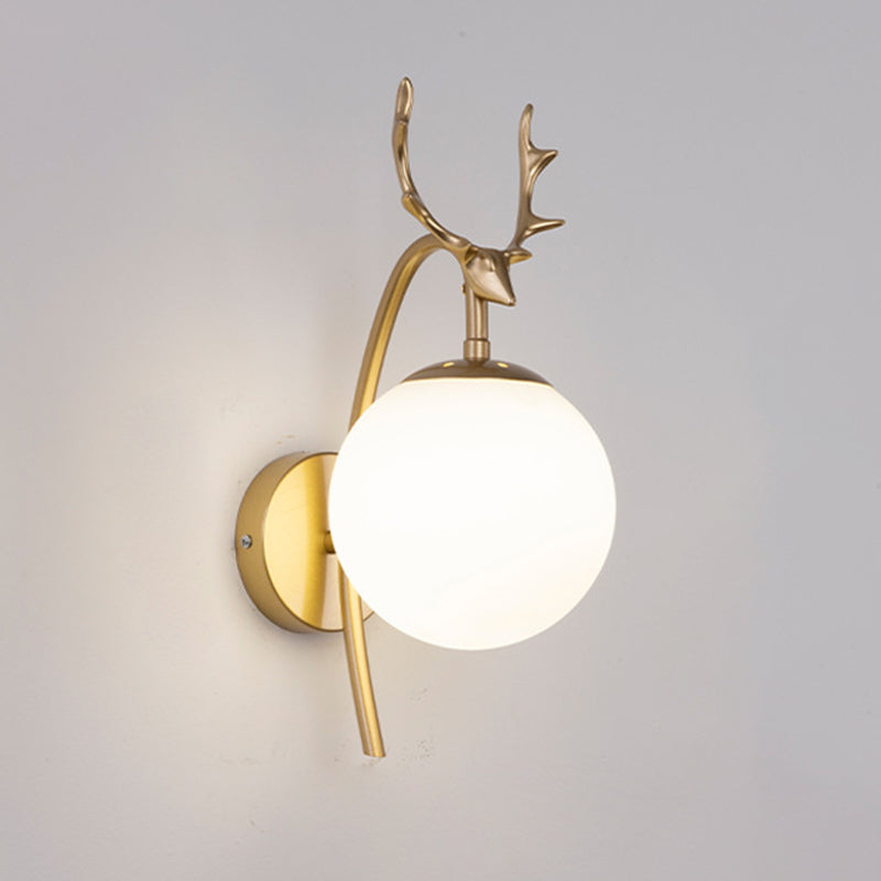 Simple Style Glass Ball Sconce Light Fixtures One Head Antler Wall Lamp for Bedroom