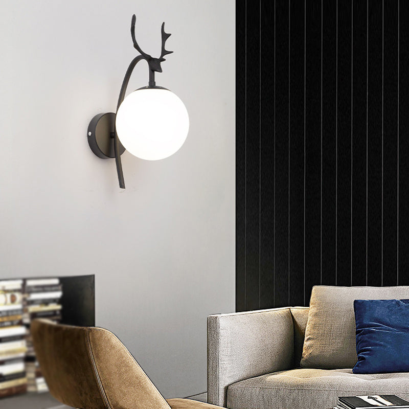 Simple Style Glass Ball Sconce Light Fixtures One Head Antler Wall Lamp for Bedroom