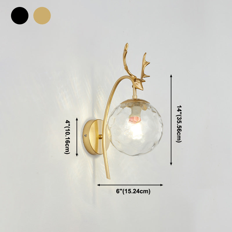 Lámpara de lámparas de apliques de pelota de vidrio de estilo simple Lámpara de pared de asta de una cabeza para dormitorio