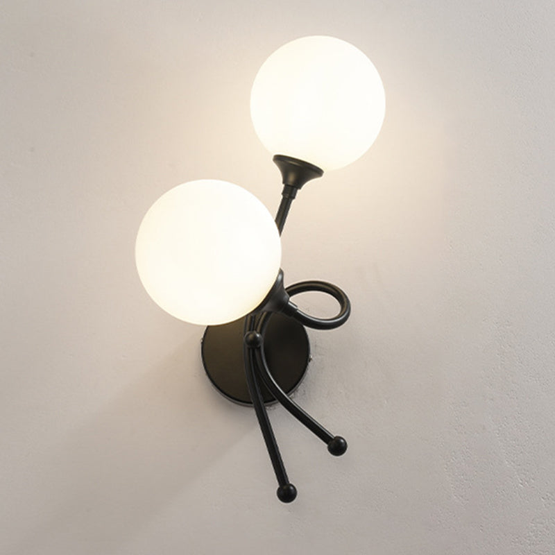 Contemporary Glass Wall Sconce Two Head Metal Wall Mounted Light Fixture for Living Room