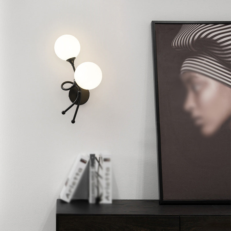 Contemporary Glass Wall Sconce Two Head Metal Wall Mounted Light Fixture for Living Room