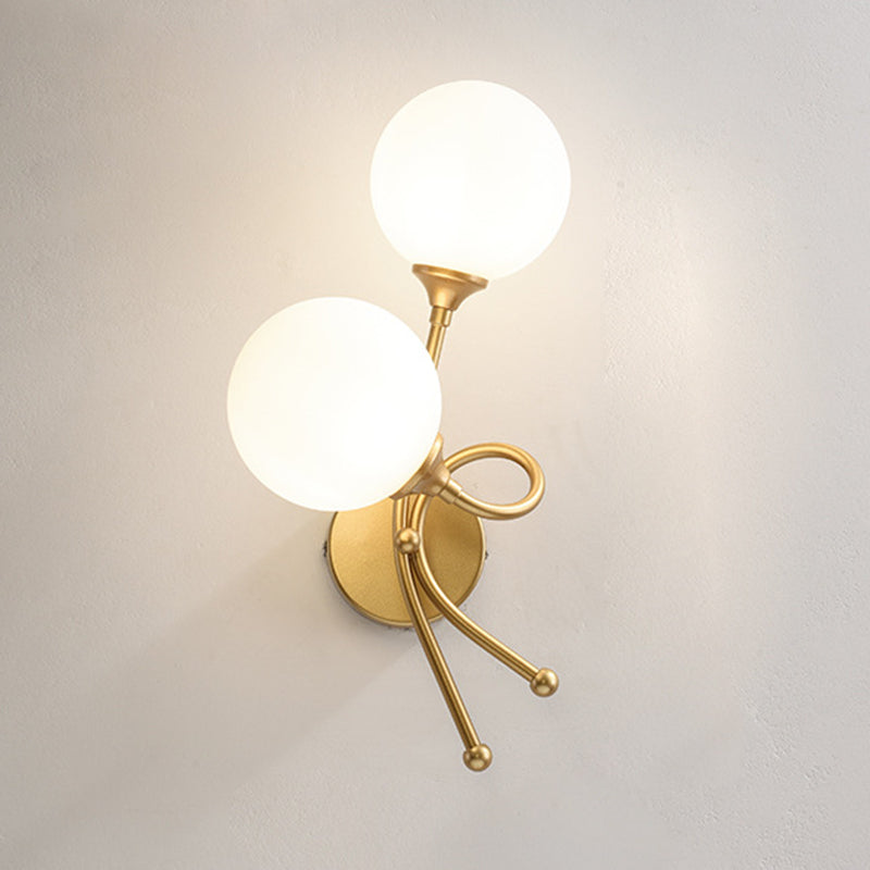 Contemporary Glass Wall Sconce Two Head Metal Wall Mounted Light Fixture for Living Room