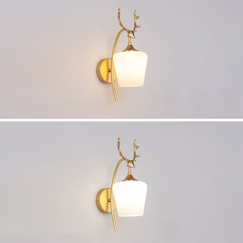 Modern Glass Wall Sconce 1 Head Metal Antler Wall Mounted Light Fixture for Living Room