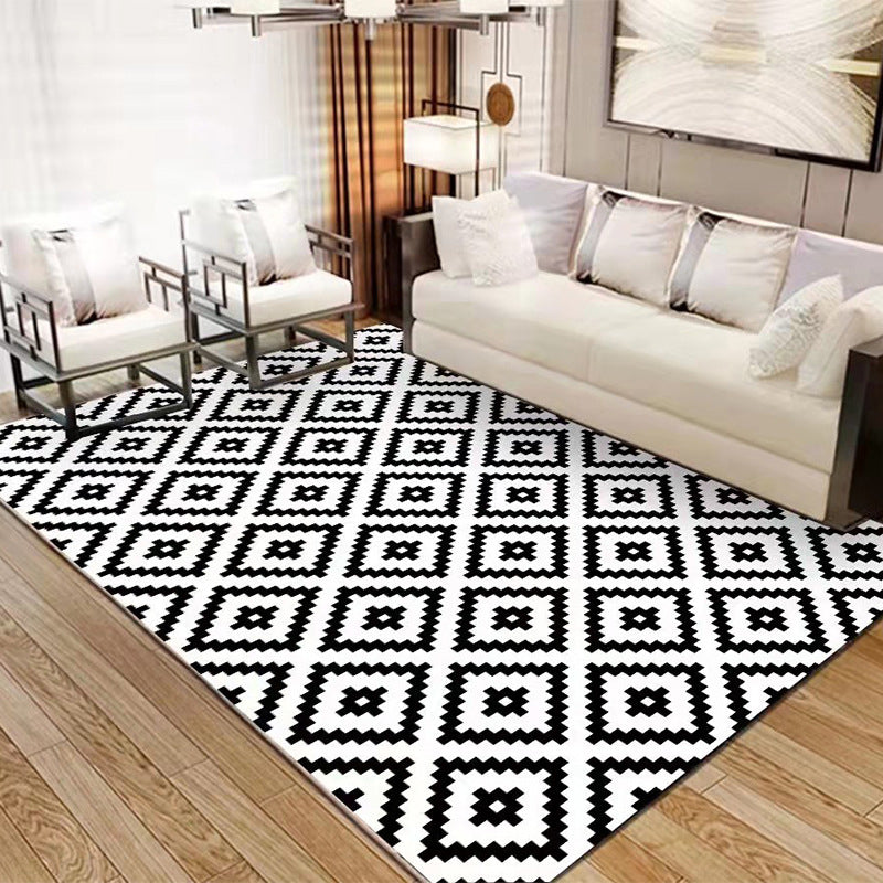 Black and White Checkerboard Rug Modern Polyester Area Carpet Indoor Rug for Room