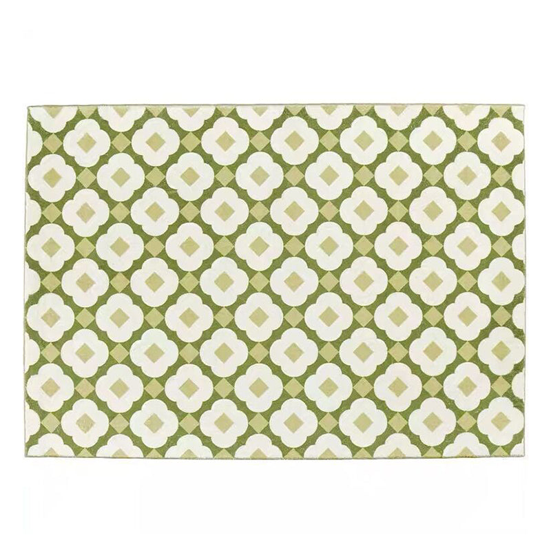 Yellow and Green Flowers Rug Polyester Area Carpet Non-Slip Backing Indoor Rug