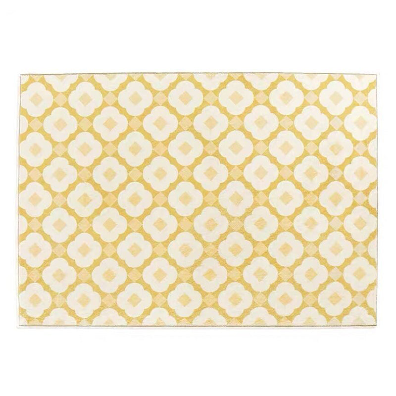 Yellow and Green Flowers Rug Polyester Area Carpet Non-Slip Backing Indoor Rug