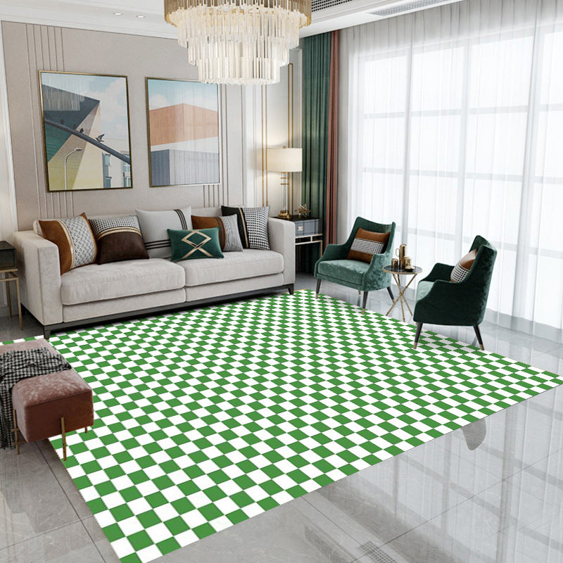 Checkered Geometric Style Rug Indoor Rug Easy Care Pet Friendly Machine Washable Carpet
