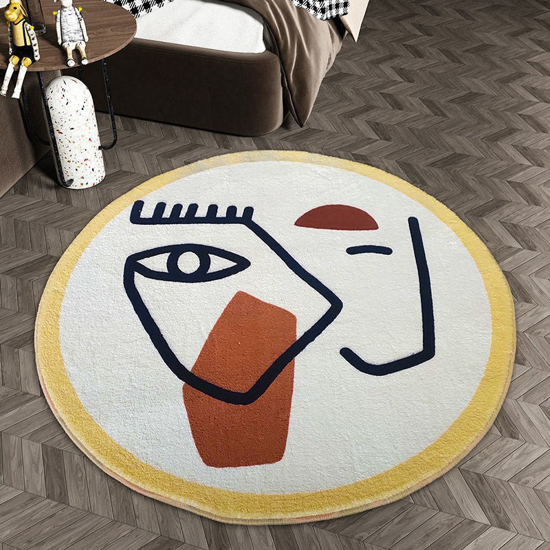 Contemporary Abstract Round Rug Area Carpet Easy Care Machine Washable Indoor Rug