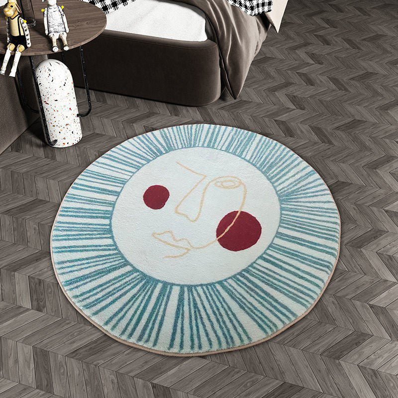 Contemporary Abstract Round Rug Area Carpet Easy Care Machine Washable Indoor Rug