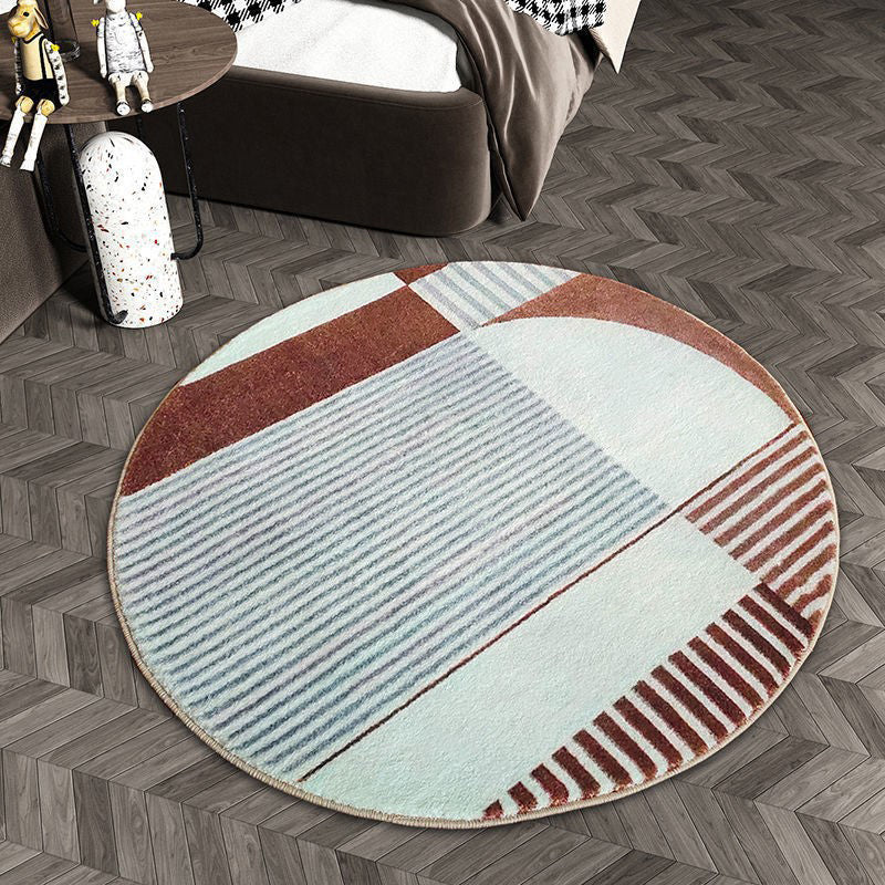Contemporary Abstract Round Rug Area Carpet Easy Care Machine Washable Indoor Rug