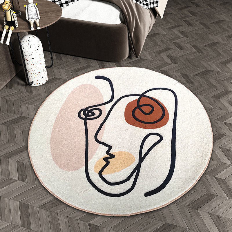 Contemporary Abstract Round Rug Area Carpet Easy Care Machine Washable Indoor Rug