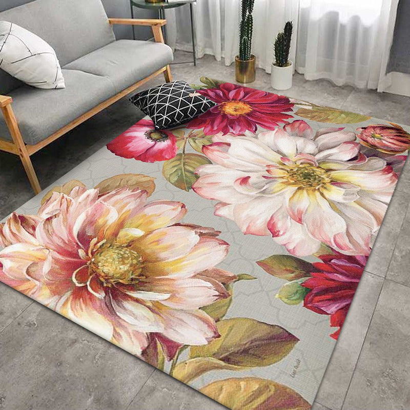 Flower Plant Rug Area Carpet Easy Care Machine Washable Indoor Rug for Decoration