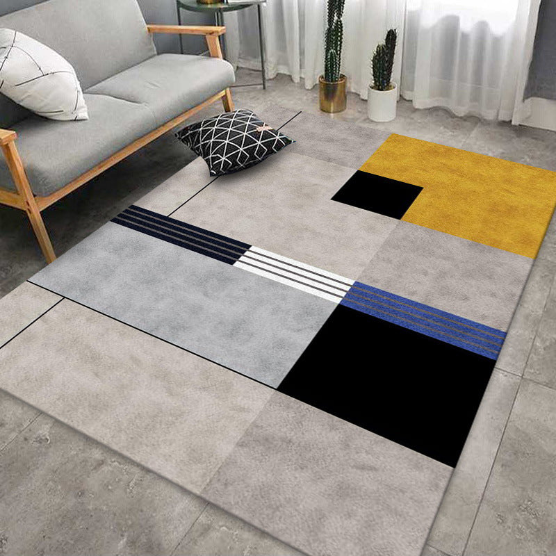 Black Color Block Rug Polyester Nordic Rug Washable Rug for Living Room
