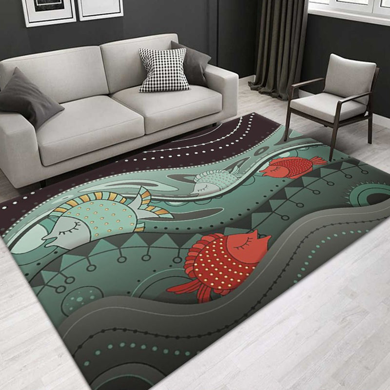 Modern Underwater World Animals Rug Area Rug Polyester Anti-Slip Backing Rug