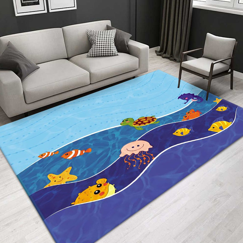 Modern Underwater World Animals Rug Area Rug Polyester Anti-Slip Backing Rug