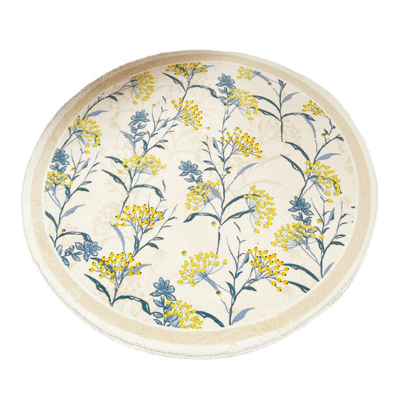Simple Pastoral Flower Rug Round Carpet Non-Slip Backing Rug for Home Decor