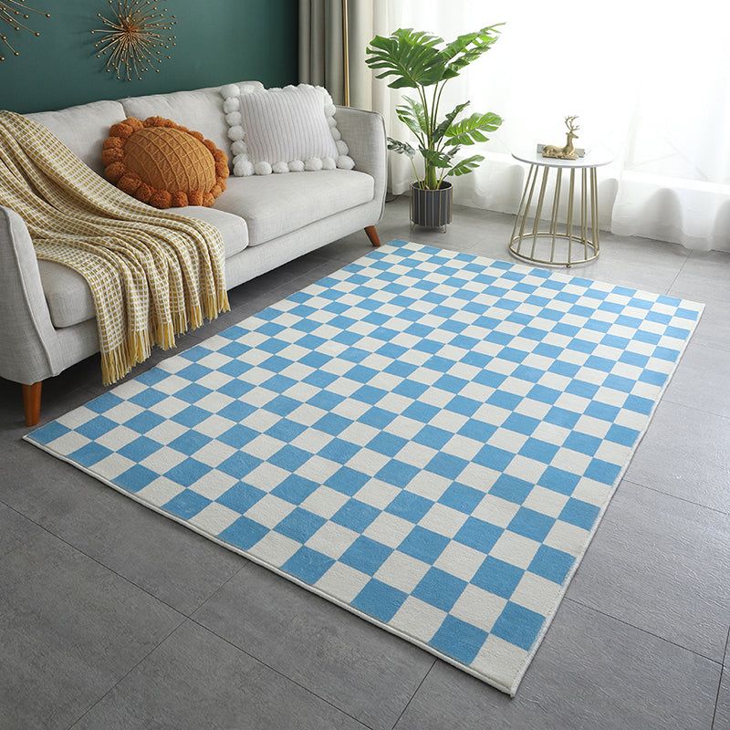 Checkerboard Living Room Rug Polyester Geometric Rug Non-Slip Backing Rug