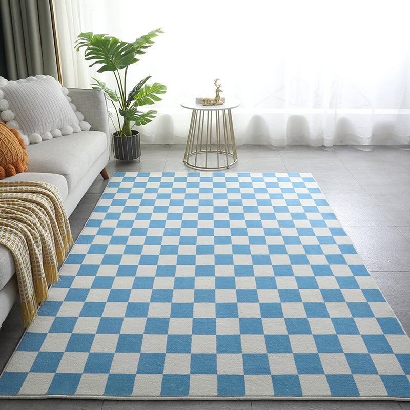 Checkerboard Living Room Rug Polyester Geometric Rug Non-Slip Backing Rug