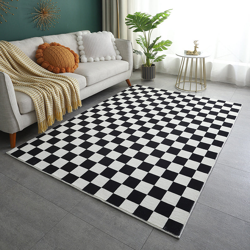 Checkerboard Living Room Rug Polyester Geometric Rug Non-Slip Backing Rug