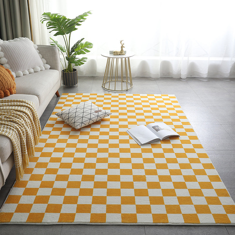 Checkerboard Living Room Rug Polyester Geometric Rug Non-Slip Backing Rug