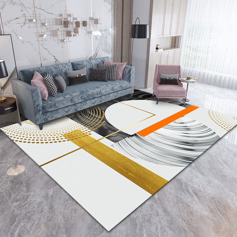 Beige Simple Carpet Polyester Graphic Area Carpet Washable Carpet for Home Decor