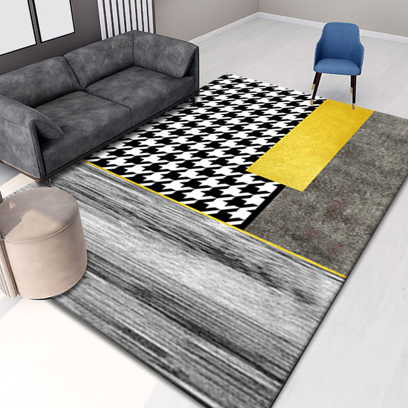 Black Modern Rug Polyester Grating Indoor Rug Stain Resistant Rug for Home Decor