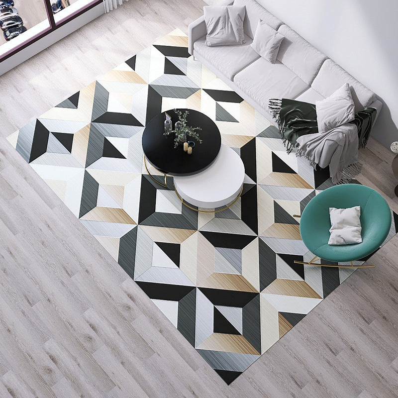 Dark Gold Rug Polyester Geometric Patterns Rug Stain Resistant Rug for Drawing Room