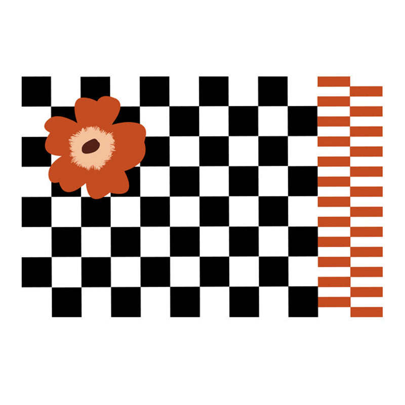 Black Simple Rug Polyester Flower Rug Washable Rug for Living Room