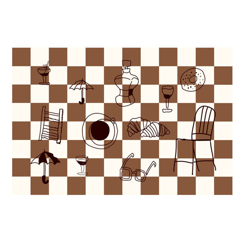 Black Simple Rug Polyester Flower Rug Washable Rug for Living Room