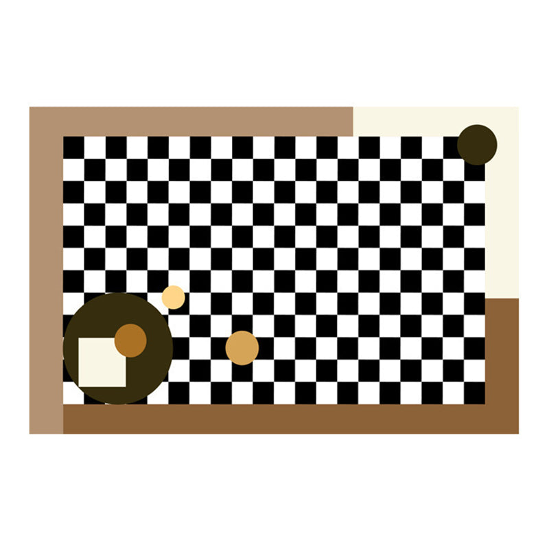 Black Simple Rug Polyester Flower Rug Washable Rug for Living Room