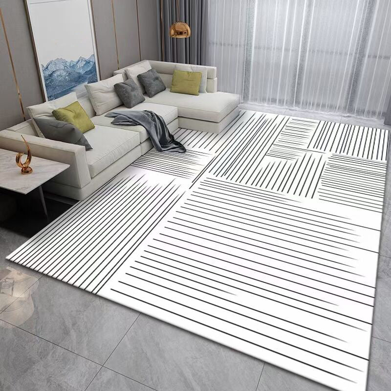 Dark Modern Rug Polyester Striped Rug Washable Rug for Home Decor