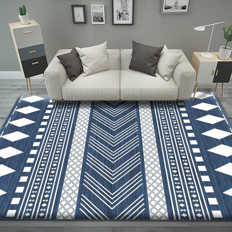 Black Pattern Rug Polyeter Simple Rug Stain Resistant Rug for Living Room