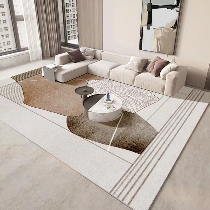 Brown Modern Rug Polyester Striped Rug Washable Indoor Rug for Living Room