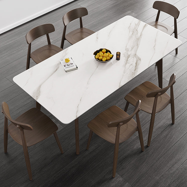 Mid-Century Modern Rectangle Dining Table Sintered Stone Table with 4 Solid Wood Legs