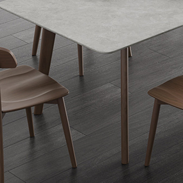 Mid-Century Modern Rectangle Dining Table Sintered Stone Table with 4 Solid Wood Legs
