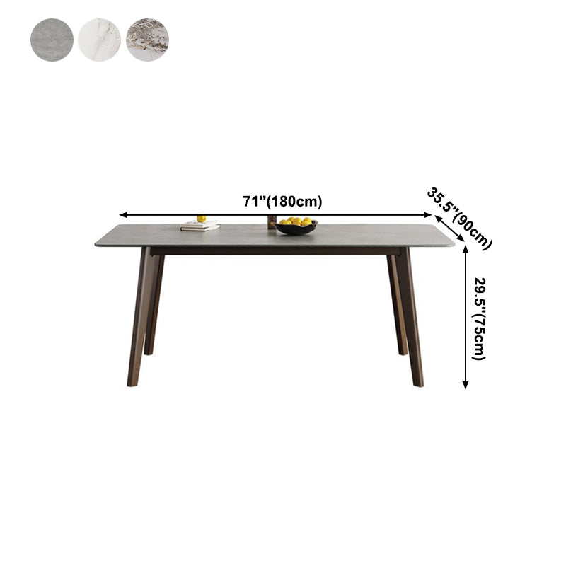 Mid-Century Modern Rectangle Dining Table Sintered Stone Table with 4 Solid Wood Legs