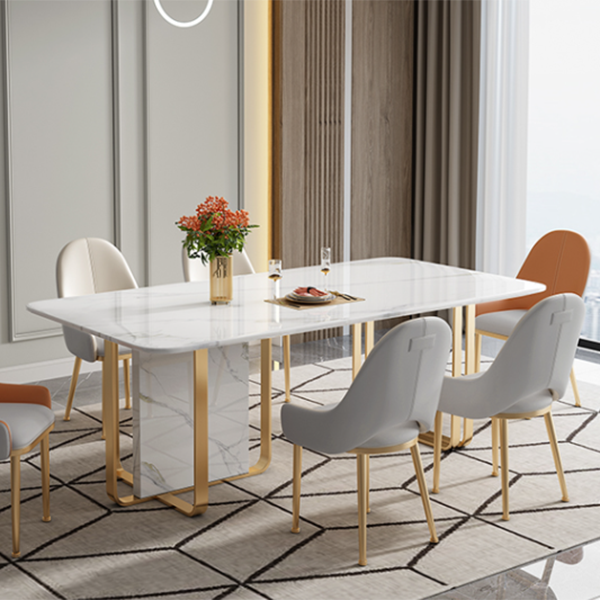 Luxus gesinterte Stein Tisch Rechteck weißer Tisch mit Metallpodest