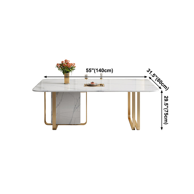 Luxus gesinterte Stein Tisch Rechteck weißer Tisch mit Metallpodest