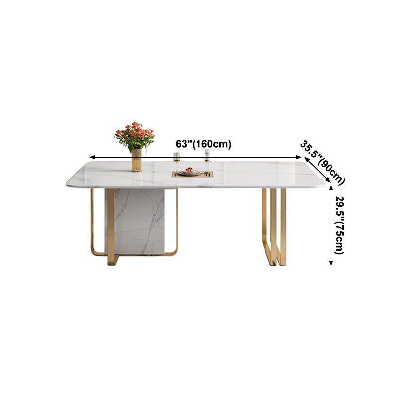 Luxus gesinterte Stein Tisch Rechteck weißer Tisch mit Metallpodest