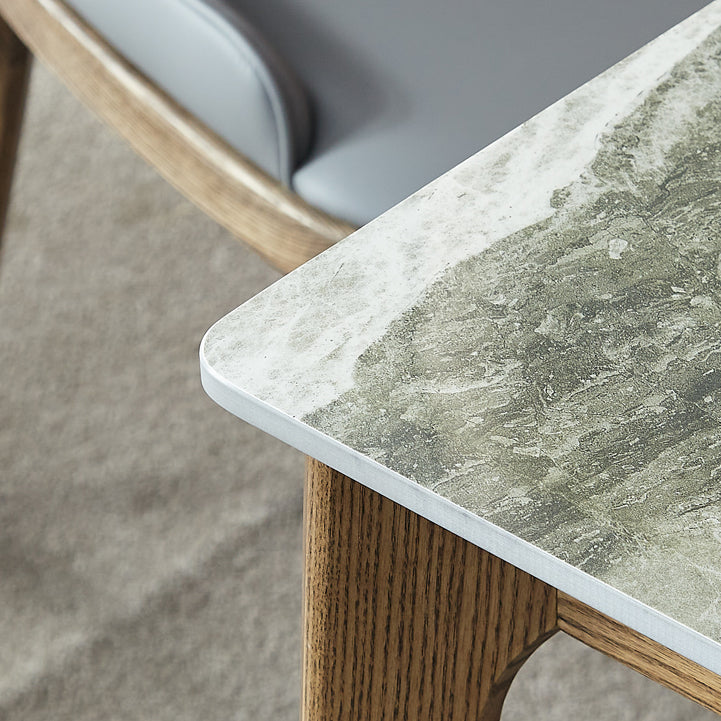 Midden-eeuwse moderne rechthoek eettafel grijs gesinterde stenen tafel met 4 as massief houten benen