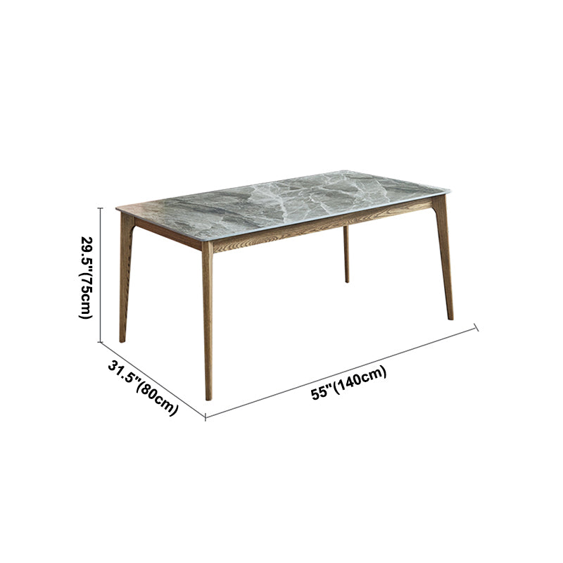Midden-eeuwse moderne rechthoek eettafel grijs gesinterde stenen tafel met 4 as massief houten benen
