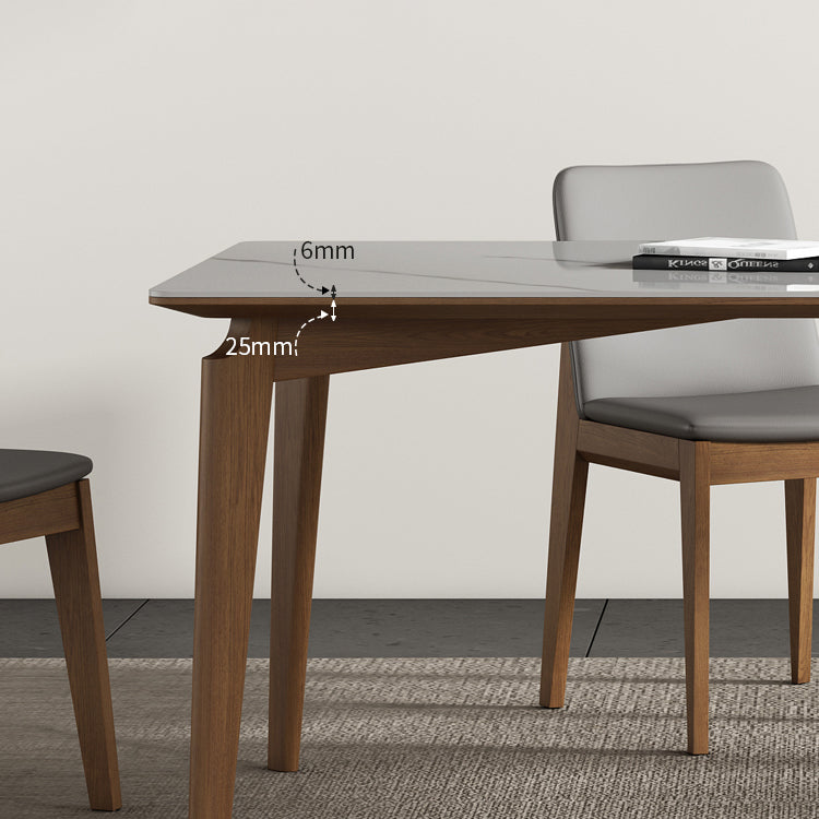 Mid-Century Modern Rectangle Dining Table White Sintered Stone Table with 4 Ash Solid Wood Legs