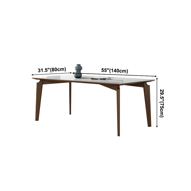 Mid-Century Modern Rectangle Dining Table White Sintered Stone Table with 4 Ash Solid Wood Legs